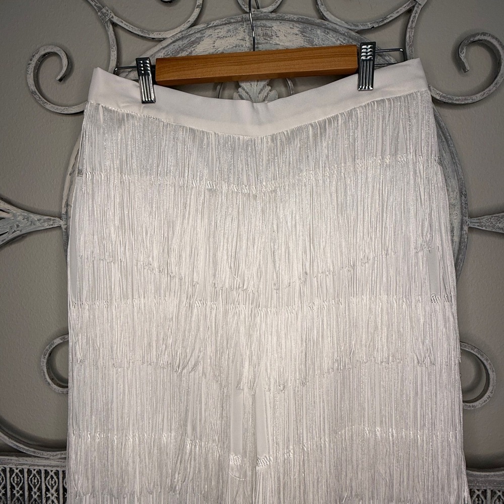 Ashro White Fringe 2 Piece Pant Set Mesh Top Wide Leg Pants Style Womens Size M - Picture 5 of 16